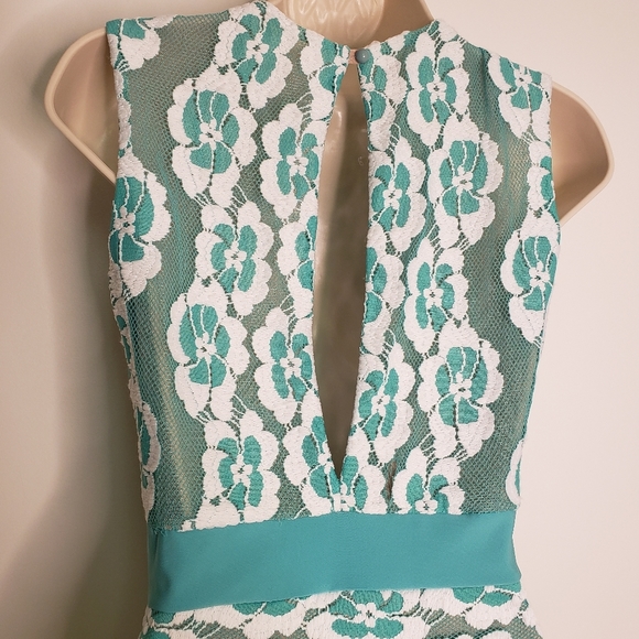 VA Va Voom Teal Mesh & Lace Nude Swmi Sheer Bodycon Dress Size Small - Picture 7 of 13